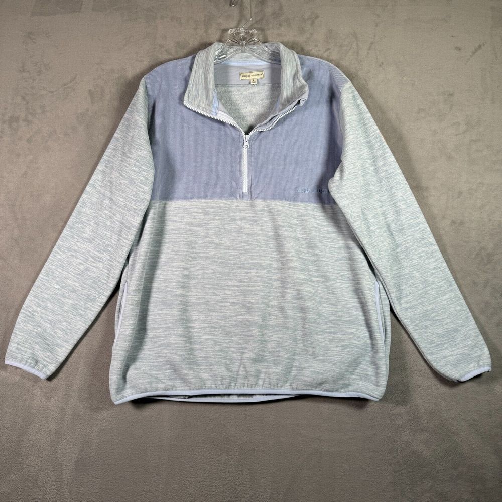 Simply Southern 1/4 Zip Jacket Sweater XL Blue Corduroy Fleece Pullover Cozy